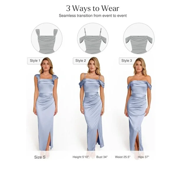 NWT Popilush Light Blue Multiway Shapewear Maxi Dress Off Shoulder Small - Picture 4 of 12